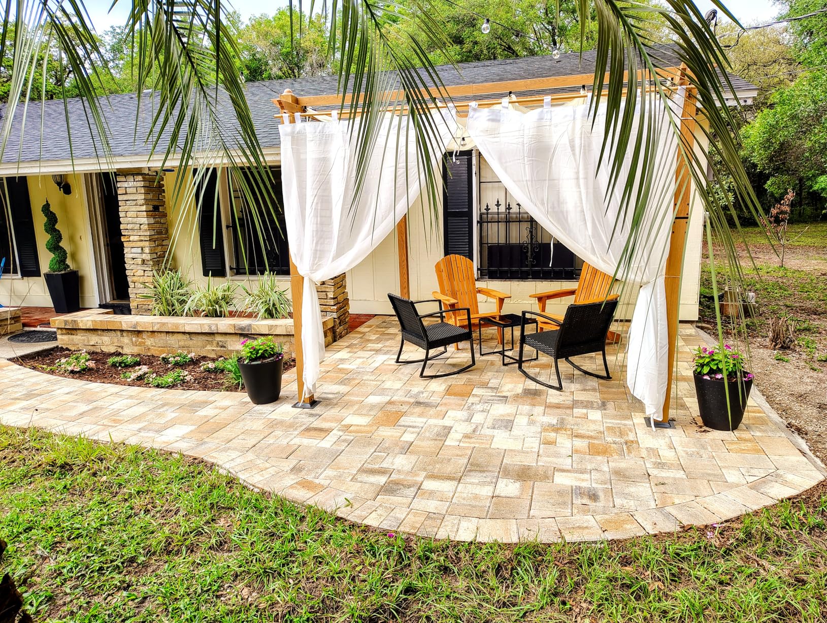 KYBOLT 10x10 Ft Outdoor Pergola Aluminum Pergola with Retractable Canopy Wood-Grain Sun Shade Shelter for Garden Patio Backyard Deck (Gray) customer photo 2