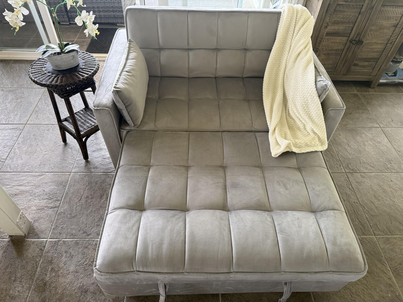 Convertible Sleeper Sofa Bed, Loveseat Sleeper Sofa with Large Side Pockets, Pull Out Sofa Bed with 3 Position Adjustable Backrest, 3 in 1 Velvet Couch Bed for Small Spaces, Apartment, Gray customer photo 2