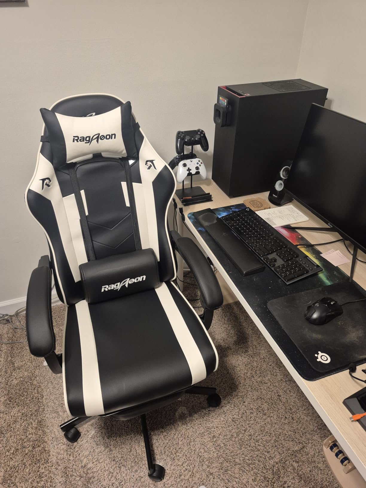 Gaming Chair for Adults Gamer Game - Ergonomic Gaming Chair with Footstool, Headrest, and Lumbar Support Height Adjustable Leather Game Chair's 200 KG Load Bearing Capacity White customer photo 2