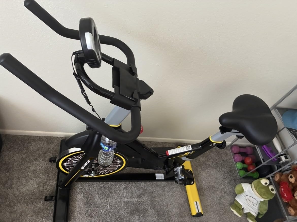 pooboo Exercise Bike,Stationary Bike with Exclusive App for Home,Magnetic Low Noise Indoor Cycling Bike with 350lbs Weight Capacity,Adjustable Seat,Tablet Mount and LCD Display for Weight Loss customer photo 1