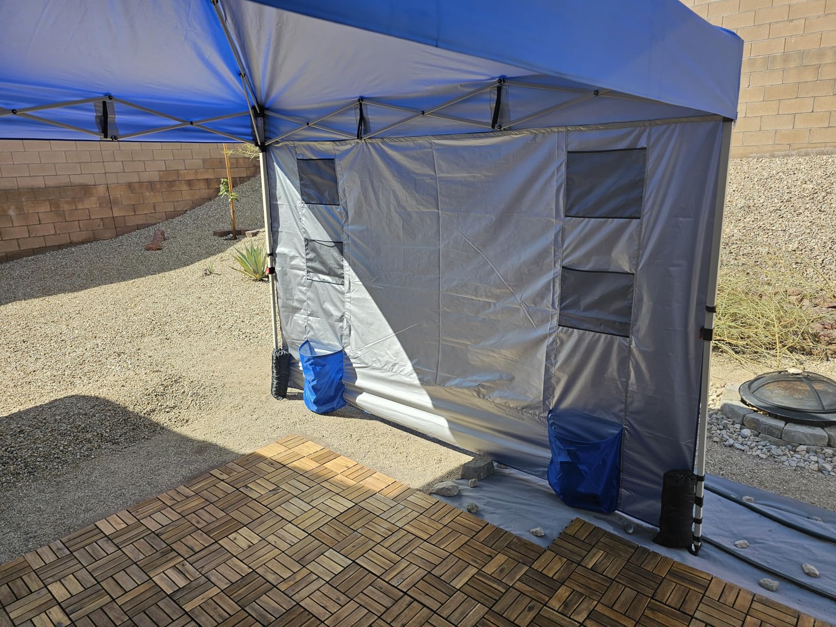 WEIZE 10x10 Pop Up Canopy Tent, 1-Button Push Setup Canopy Tent with 1 Sidewall, Adjustable Height Instant Portable Shelter, Portable Roller Bag, Easy Outdoor Sun Shade for Events, 4 Weight Bags, Blue customer photo 1