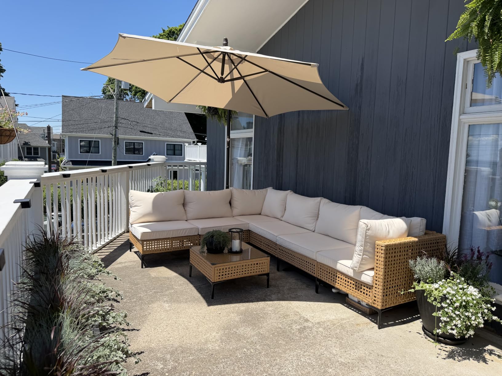 ABCASA Patio Sectional Furniture Set, 5-Piece Wicker Outdoor Patio Furniture Sets with Anti-Slip Cushions & Coffee Table, Boho Patio Conversation Set Sectional Sofa for Backyard, Porch, Garden, Beige customer photo 1