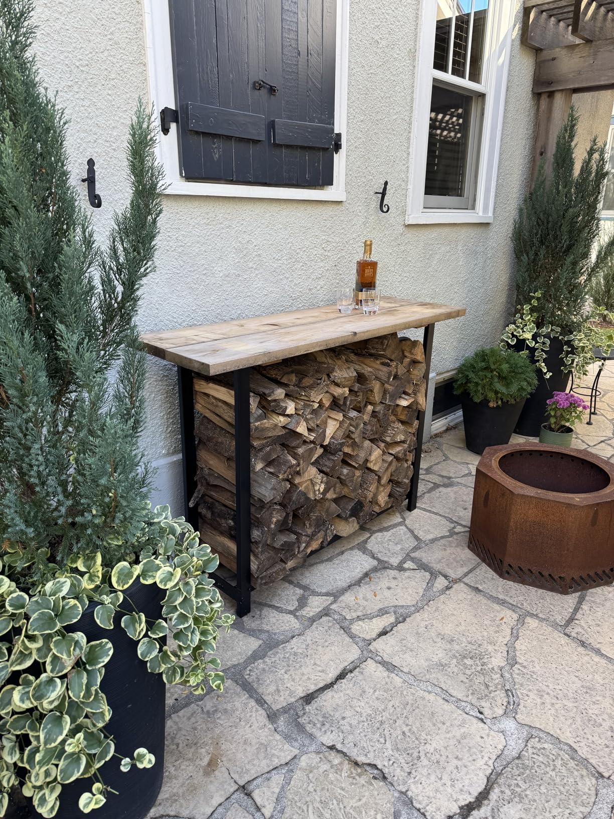Woodhaven Black 4 Foot - Heavy Duty Made In USA - Indoor Outdoor - 1/4 Cord Firewood Storage Log Rack With Seasoning Cover Combo Set - Metal Log Storage - 48 x 48 customer photo 2