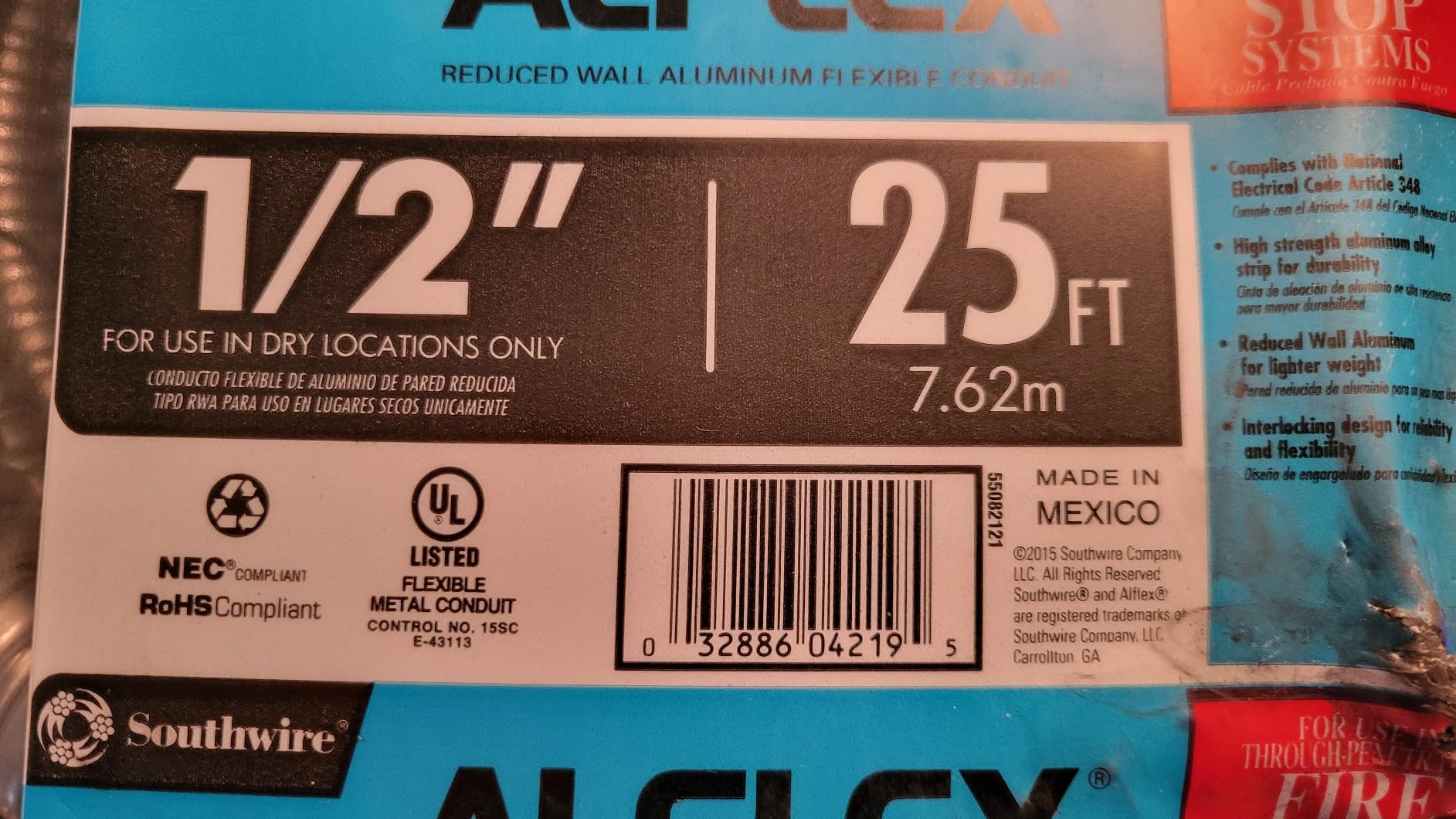 Woods 55082121 25-Feet 1/2-Inch Alflex-Type RWA Reduced Wall Metal Aluminum Flexible Conduit customer photo 1