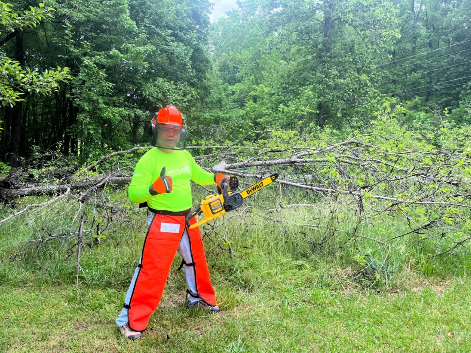 Forester Protective Clothing - OEM Forestry Cutter Combo Kit Apron Chaps Helmet Face Shield Ear Muffs Safety Glasses Arborist Equipment Chainsaw Pants Logging Tools Helmet Accessories Orange customer photo 1