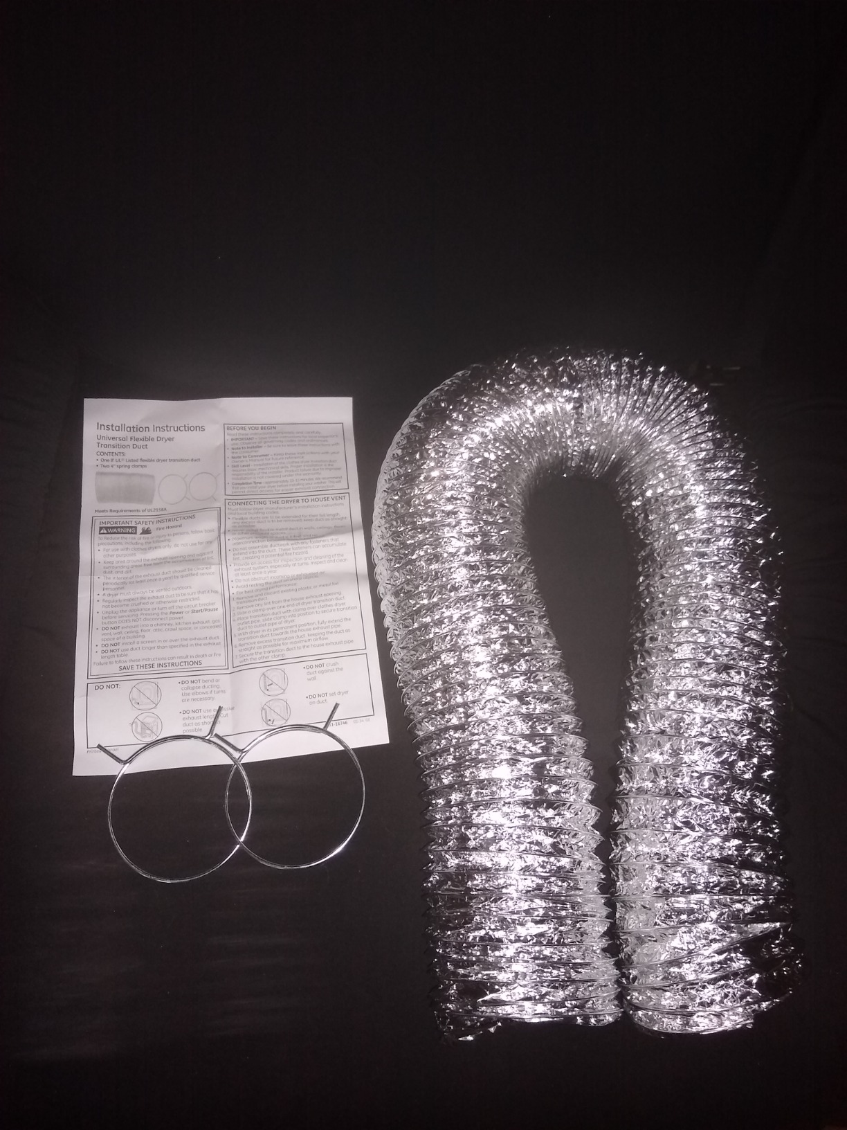 GE Flexible 4-Ply Aluminum Clothes Dryer Vent Duct 4 inch 8 feet with Clamps, UL Approved, OEM, PM8X73 customer photo 1