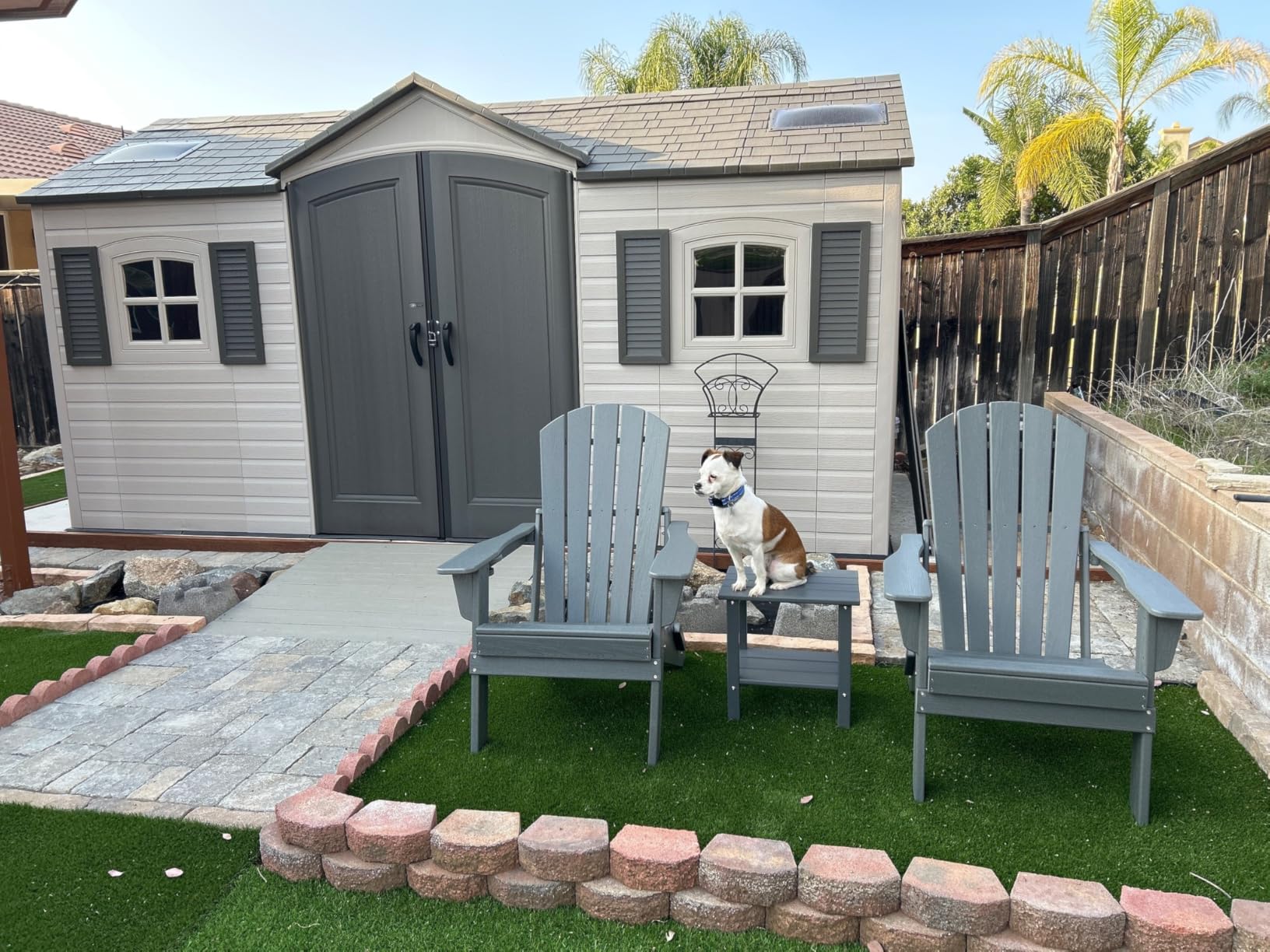 Lifetime 15×8 Ft Dual-Entry Outdoor Storage Shed, Steel-Reinforced, UV-Protected, Weather-Resistant Backyard Garden Shed with Skylights, Windows & Shelving, Desert Sand customer photo 1