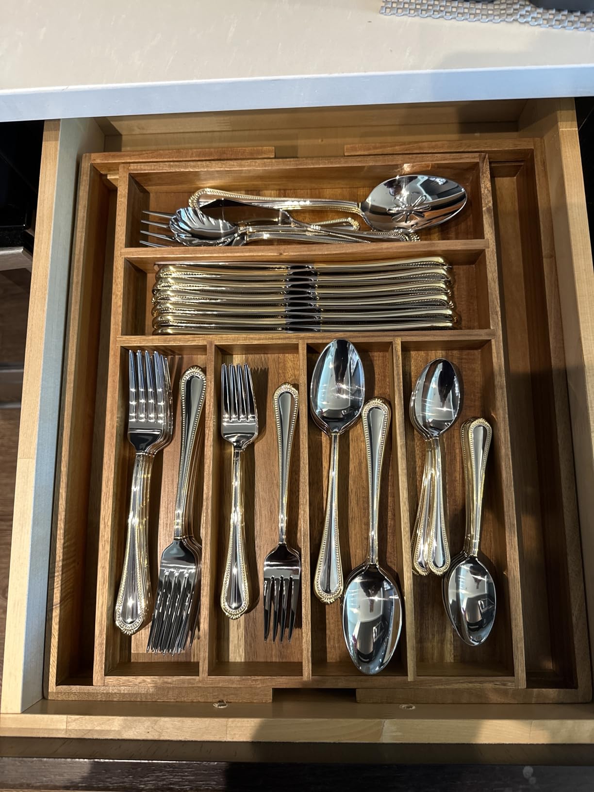 Mikasa, Gold Accent Regent Bead Flatware Service for 12, 65 Piece Set, 18/10 Stainless Steel, Silverware Set with Serving Utensils customer photo 1