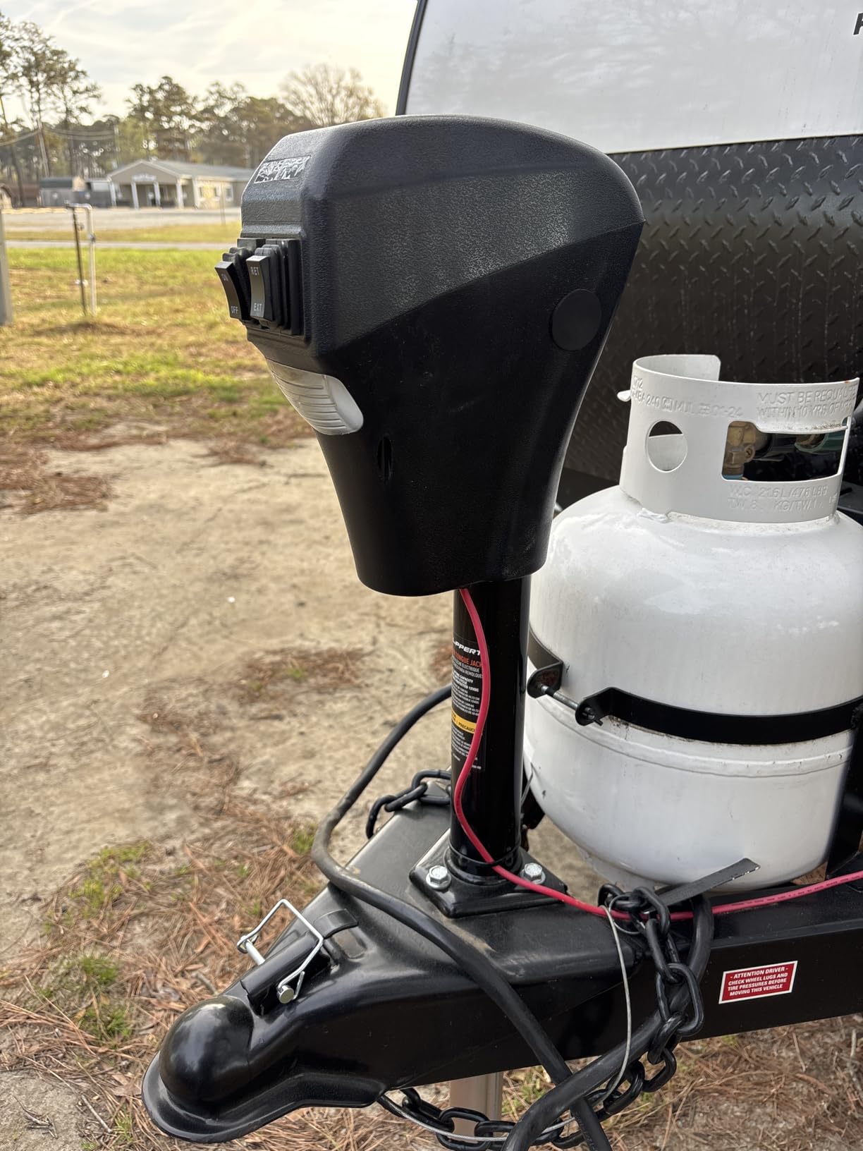 Lippert Power Tongue Jack Electric Trailer A-Frame, 3,500 lbs. 18-Inch Stroke, 5.4-Inch Foot Pad, Durable Textured Casing, Emergency Manual Crank Override, 10.75