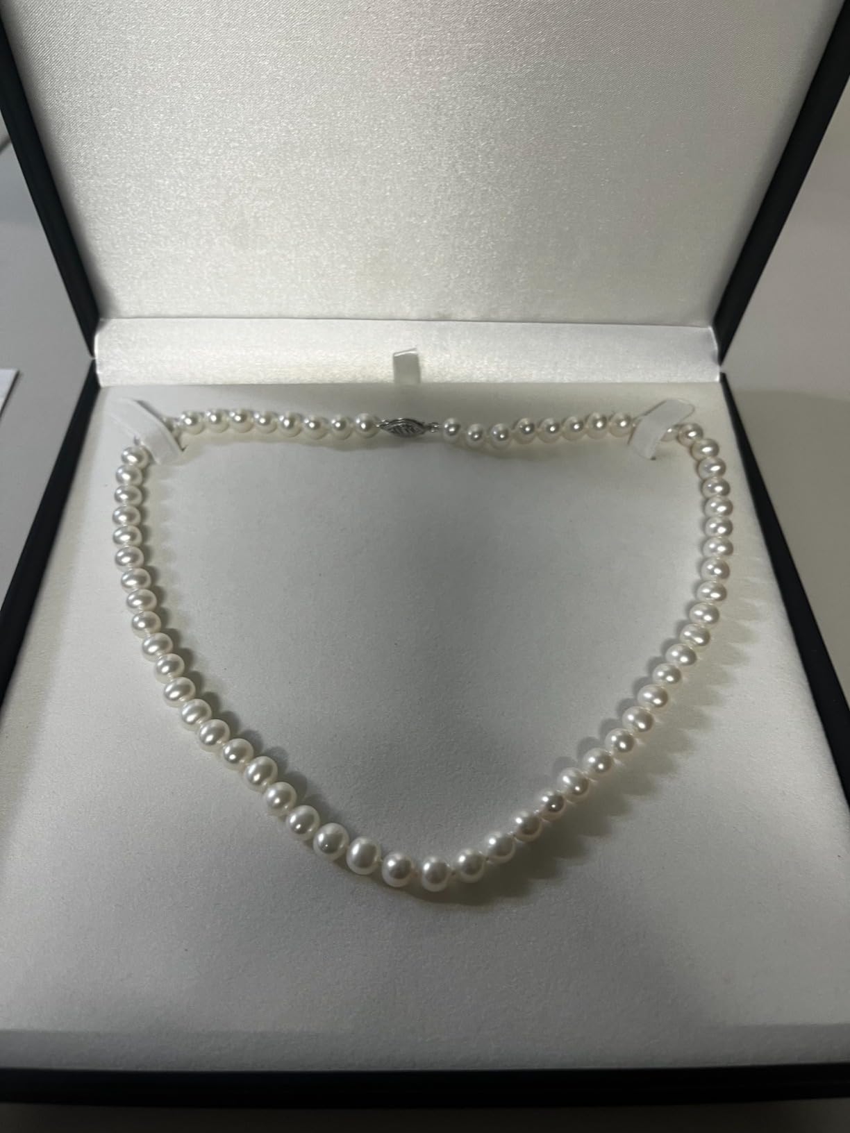 The Pearl Source Real Freshwater Pearl Necklace for Women, Genuine Cultured White Pearls, Classic Single Strand Pearl Necklace, Sterling Silver Fishhook Clasp, Fine Jewelry Gift customer photo 1