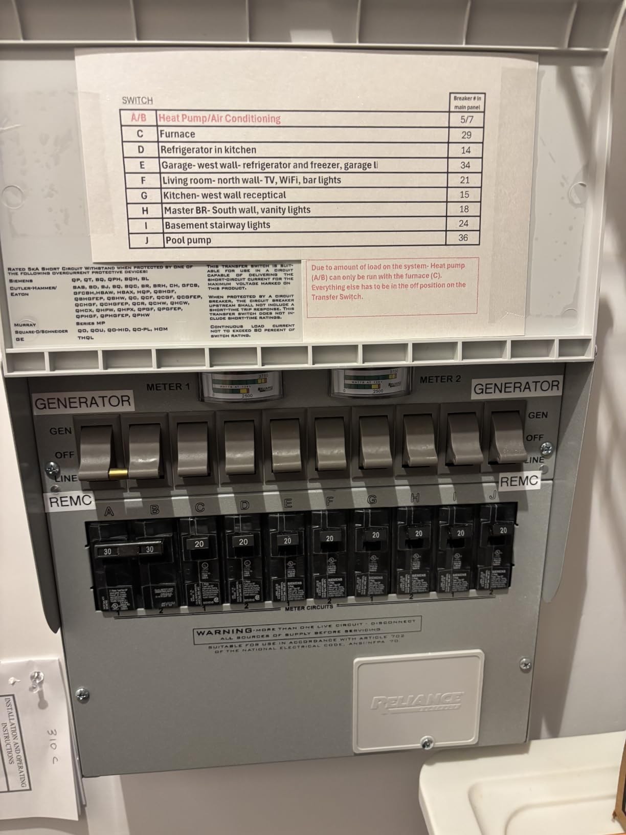 Reliance Controls 310C Pro/Tran2 30-Amp 10-Circuit 2 Manual Transfer Switch customer photo 1