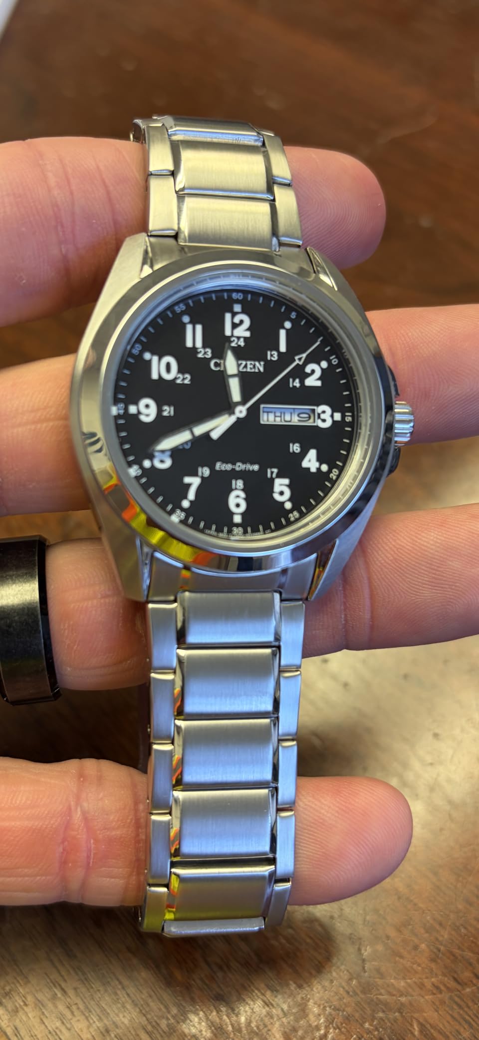 Citizen Men's Eco-Drive Weekender Garrison Field Watch, Stainless Steel, Black Dial, 43mm (Model: AW0050-82E) customer photo 1