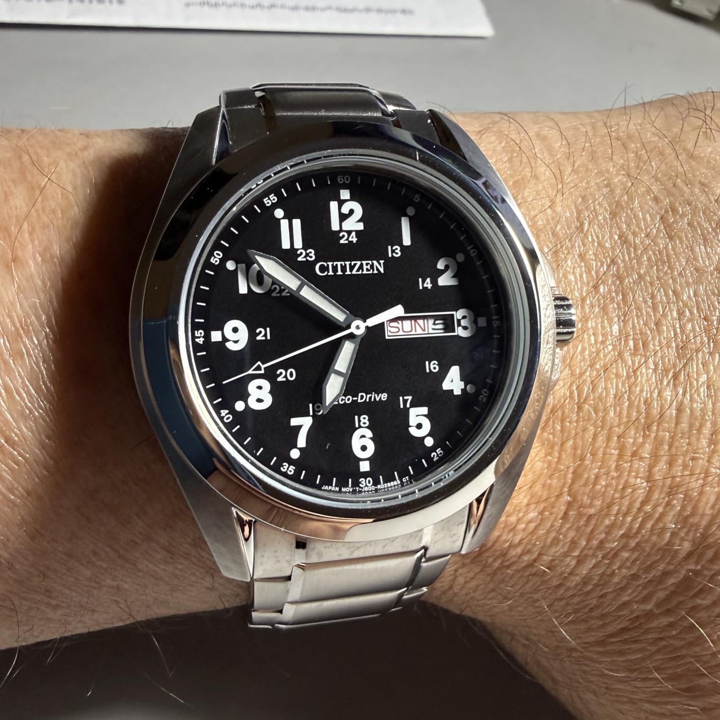Citizen Men's Eco-Drive Weekender Garrison Field Watch, Stainless Steel, Black Dial, 43mm (Model: AW0050-82E) customer photo 2