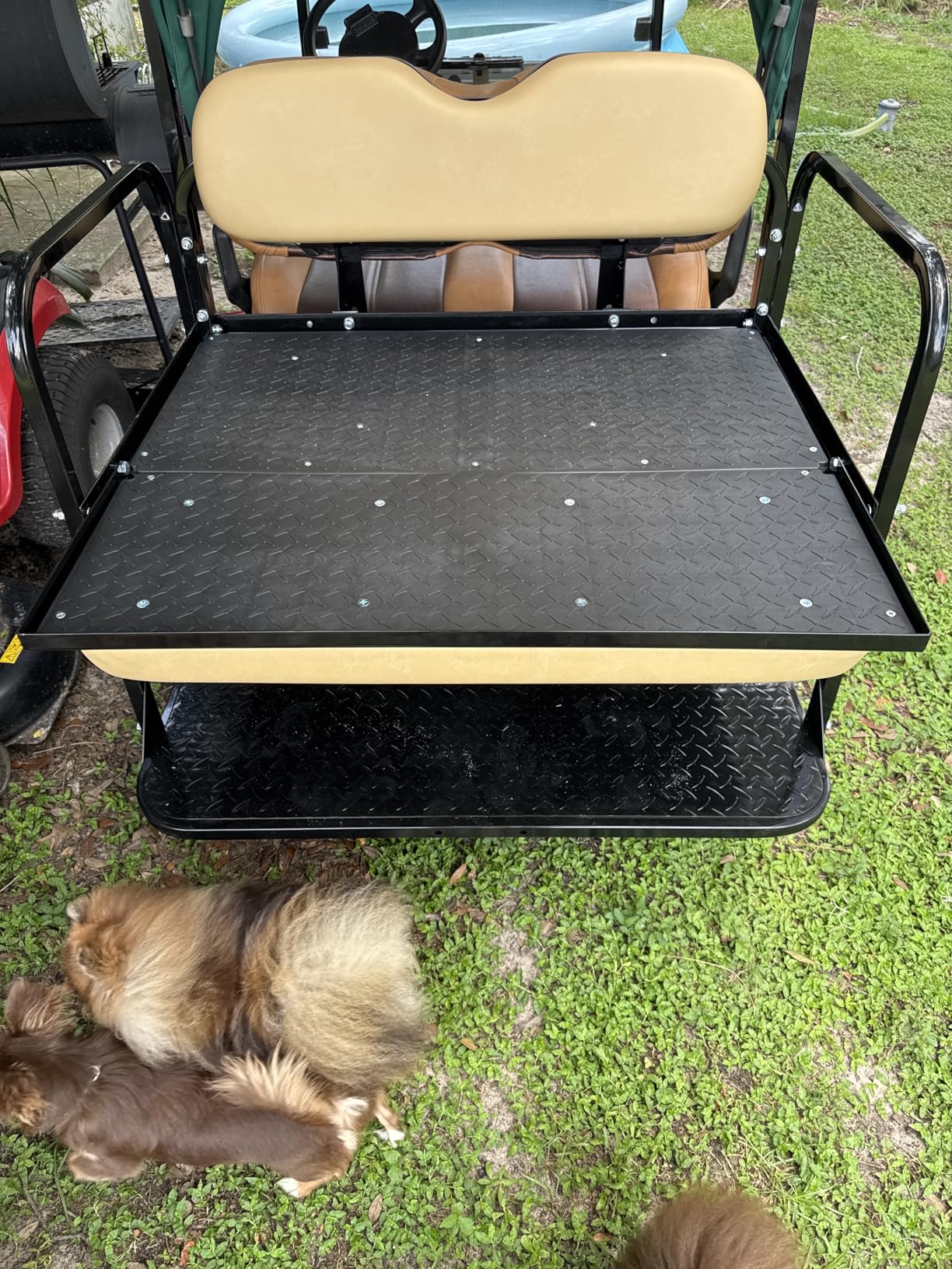 EZGO TXT Golf Cart Flip Folding Rear Seat Kit | Compatible with 1994.5-Up Models (Tan) customer photo 1