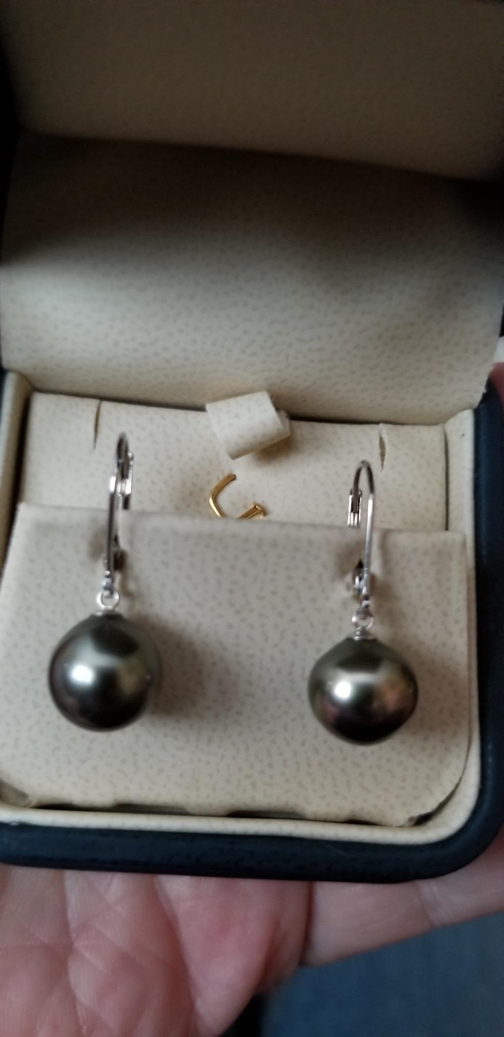 Tahitian Real Pearl Earrings for Women - Black Pearls in 14k Yellow & White Gold Leverback Earrings with Genuine Drop Shape Tahitian Cultured Pearls customer photo 2
