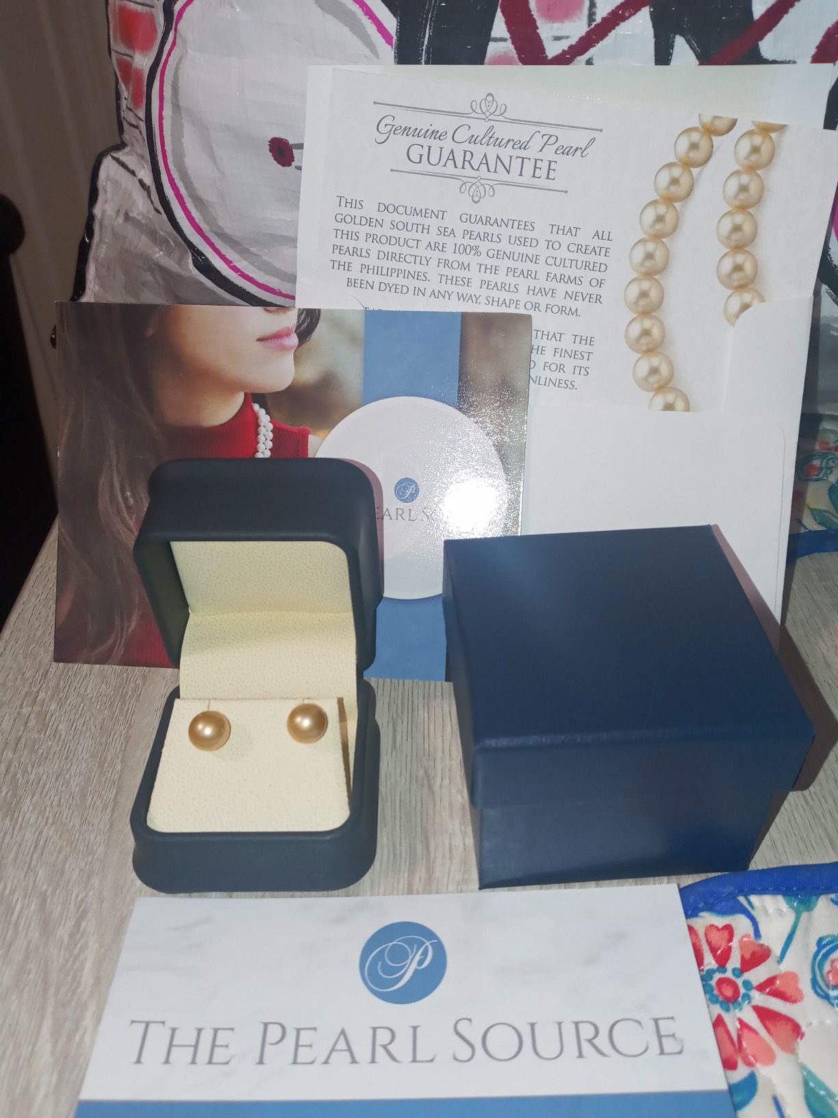 14K Gold Round Golden South Sea Cultured Pearl Stud Earrings for Women customer photo 2