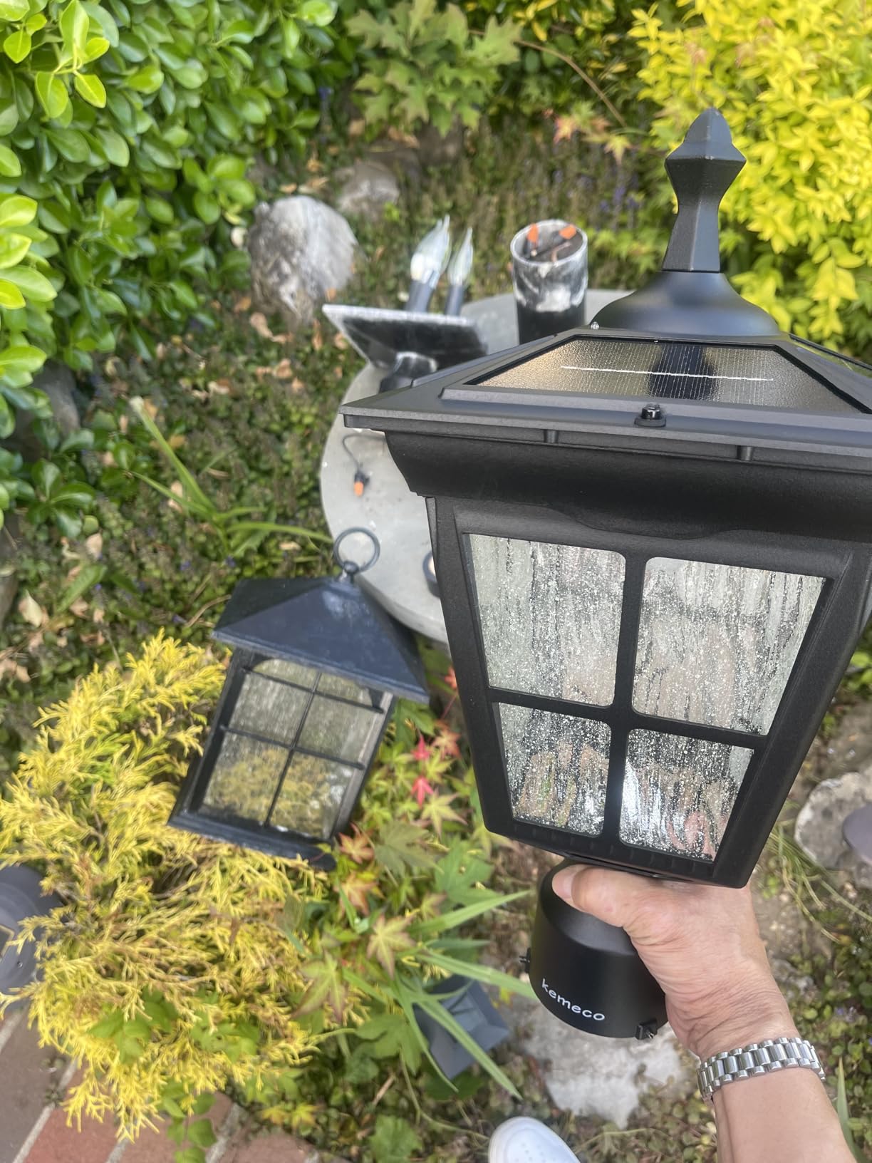 Solar Lamp Post Light, Cast Aluminium Waterproof LED with Glass Outdoor Dusk to Dawn Solar Post Light ST4311AQ for Pier Mount Pillar Gates Garden Pole Column Yard Path Driveway (Black, Lamp) customer photo 2