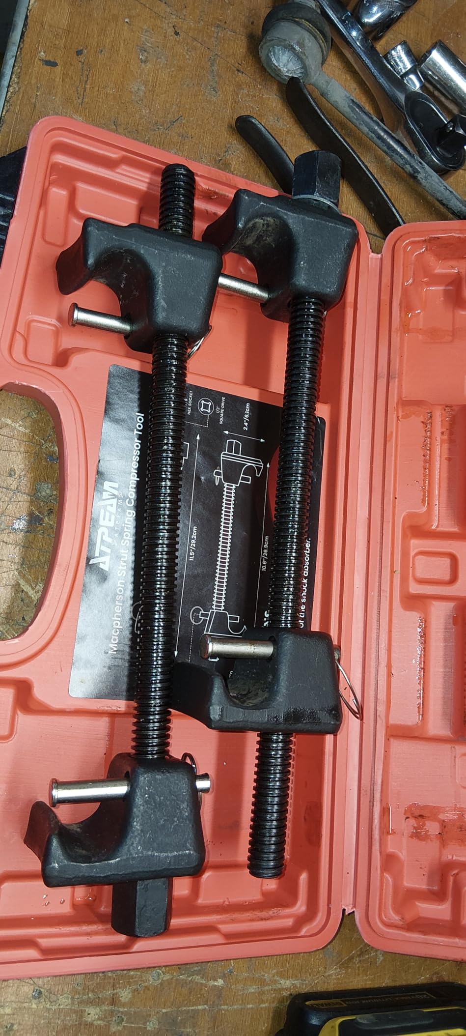 ATP MacPherson Strut Spring Compressor | MacPherson type suspension, carbon steel forged rod not welded, 7/8 inch socket 1/2 inch drive, safety locking pins customer photo 1