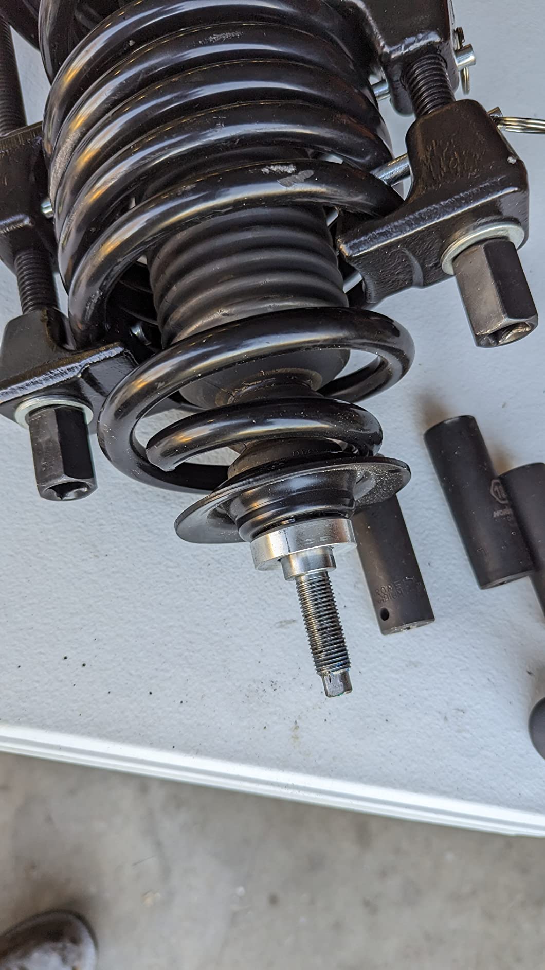 ATP MacPherson Strut Spring Compressor | MacPherson type suspension, carbon steel forged rod not welded, 7/8 inch socket 1/2 inch drive, safety locking pins customer photo 2