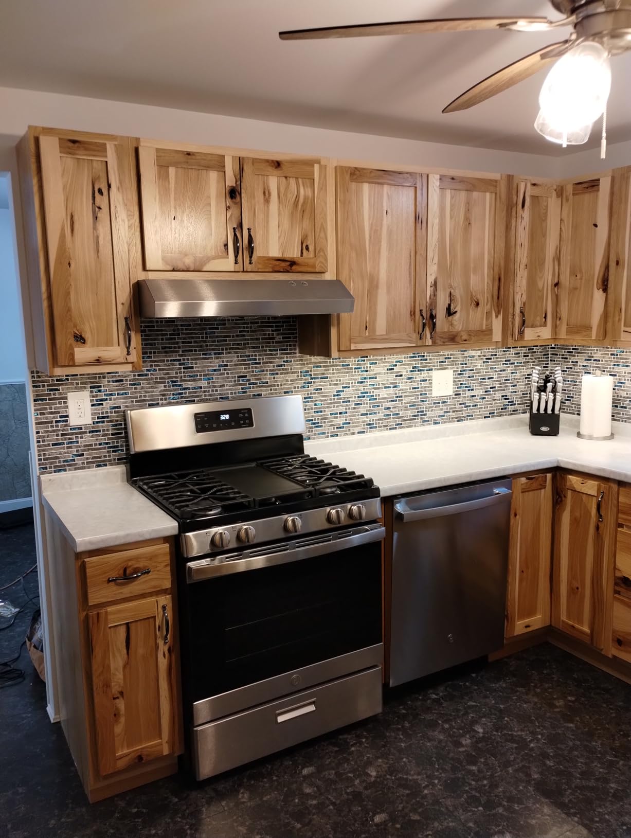 Blujellyfish Gray Marble Tile for Kitchen Backsplash 12 in. x 12 in. x 8 mm Teal Blue Glass Mosaic Bathroom Shower Wall customer photo 2