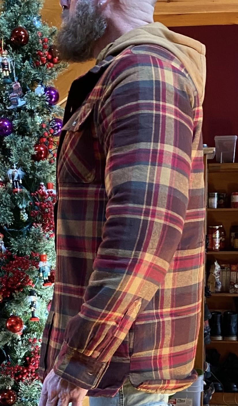 Legendary Whitetails Mens Plaid Flannel Shirt Jacket Quilted with Hood Polyfill Insulated Shacket customer photo 2