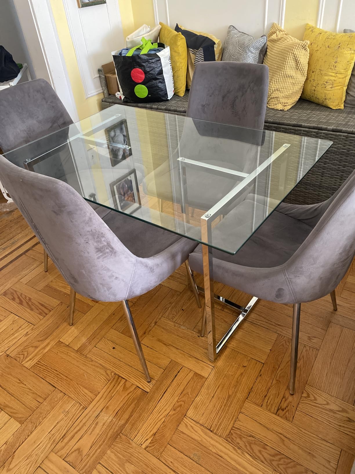 Euro Style Legend Table Base | Flexible Modular Twin Base Design for Dining or Home Office | Adjustable Leveling Feet & Floor Protection | Brushed Stainless Steel customer photo 1