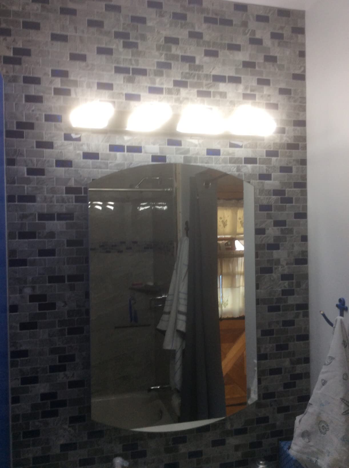 Blue Glass & Gray Marble Mosaic Subway Tile Kitchen Backsplash 5SQFT | Classic 1x2 Subway Pattern with Polished Finish for Shower Wall, Fireplace Surround, Bath Accent Wall and Bar Backsplash customer photo 1
