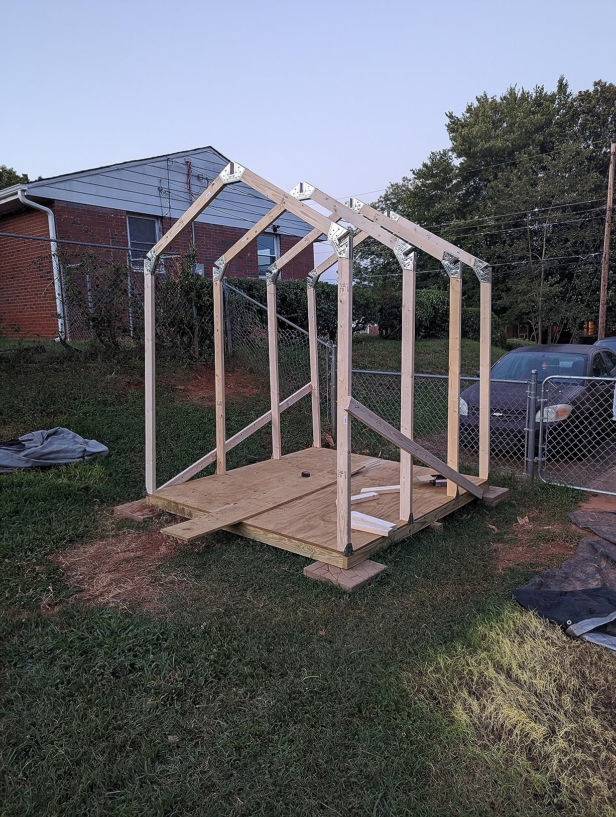 EZBUILDER 7 x 8 Foot Peak Roof Storage Shed Garage Barn DIY EZ Framing Kit with 24 Galvanized Steel Angles and 12 Base Plates (No Wood Included) customer photo 2
