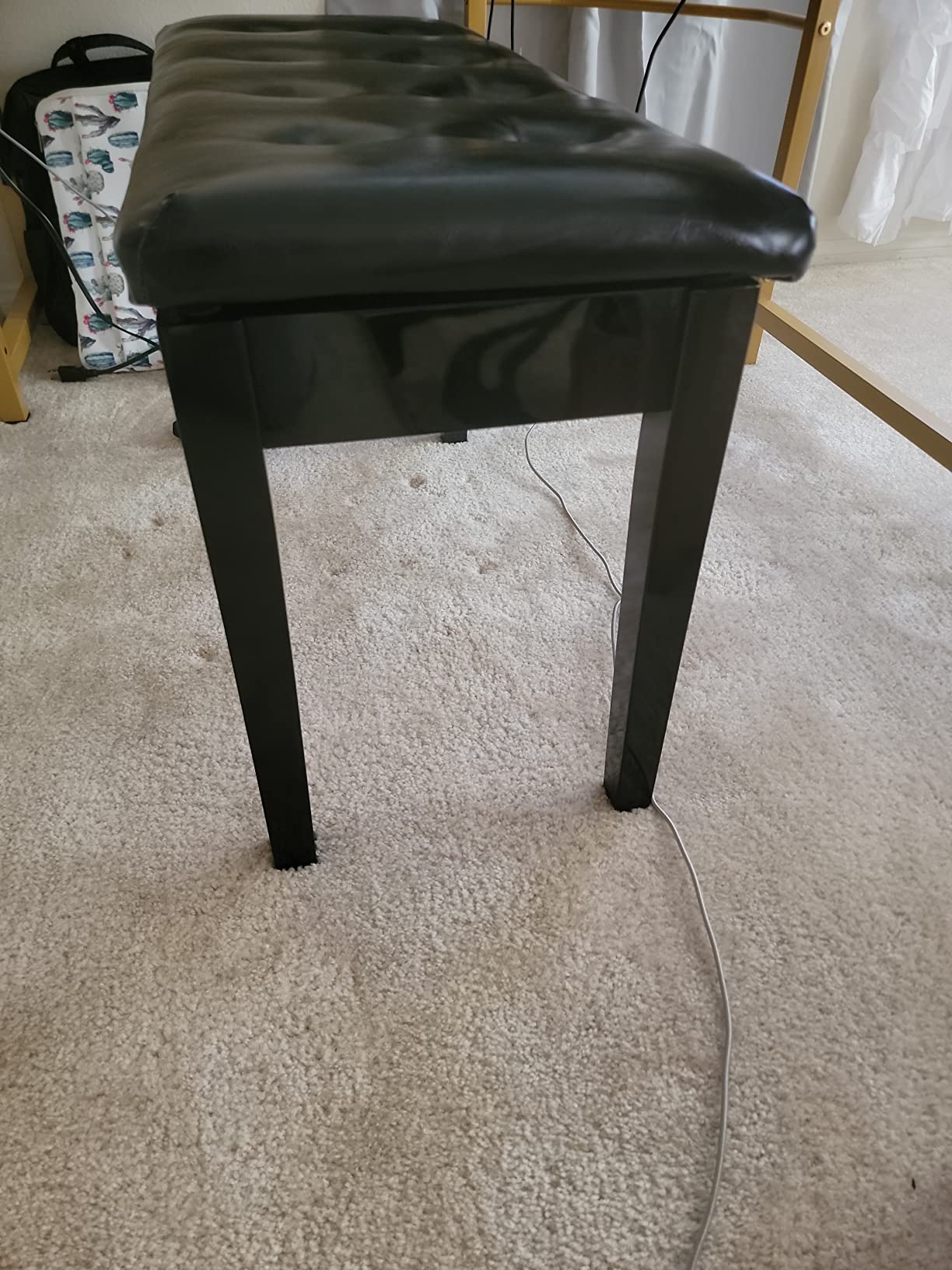 Bonnlo Wooden Double/Duet Piano Bench with Storage and Thick Cushion Faux Leather Padded Piano Stool Artist Duet Seat - Black customer photo 2