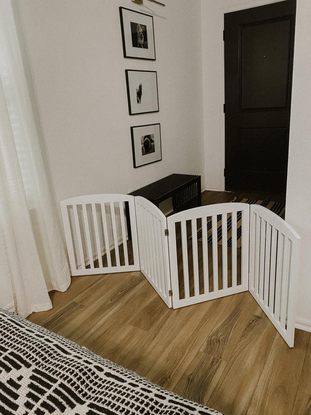 PAWLAND Wooden Freestanding Foldable Pet Gate for Dogs, 24 inch 4 Panels Step Over Fence, Dog Gate for The House, Doorway, Stairs, Extra Wide (White) customer photo 1