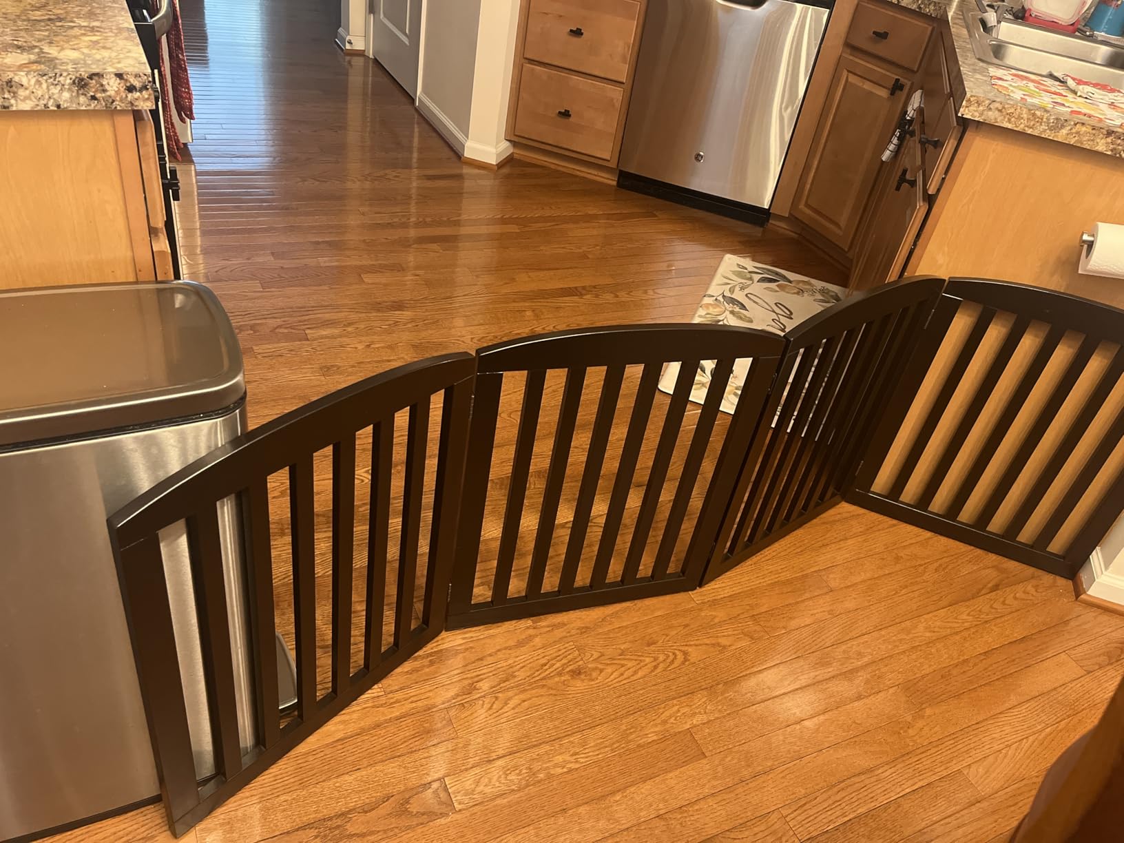 PAWLAND Wooden Freestanding Foldable Pet Gate for Dogs, 24 inch 4 Panels Step Over Fence, Dog Gate for The House, Doorway, Stairs, Extra Wide (White) customer photo 2