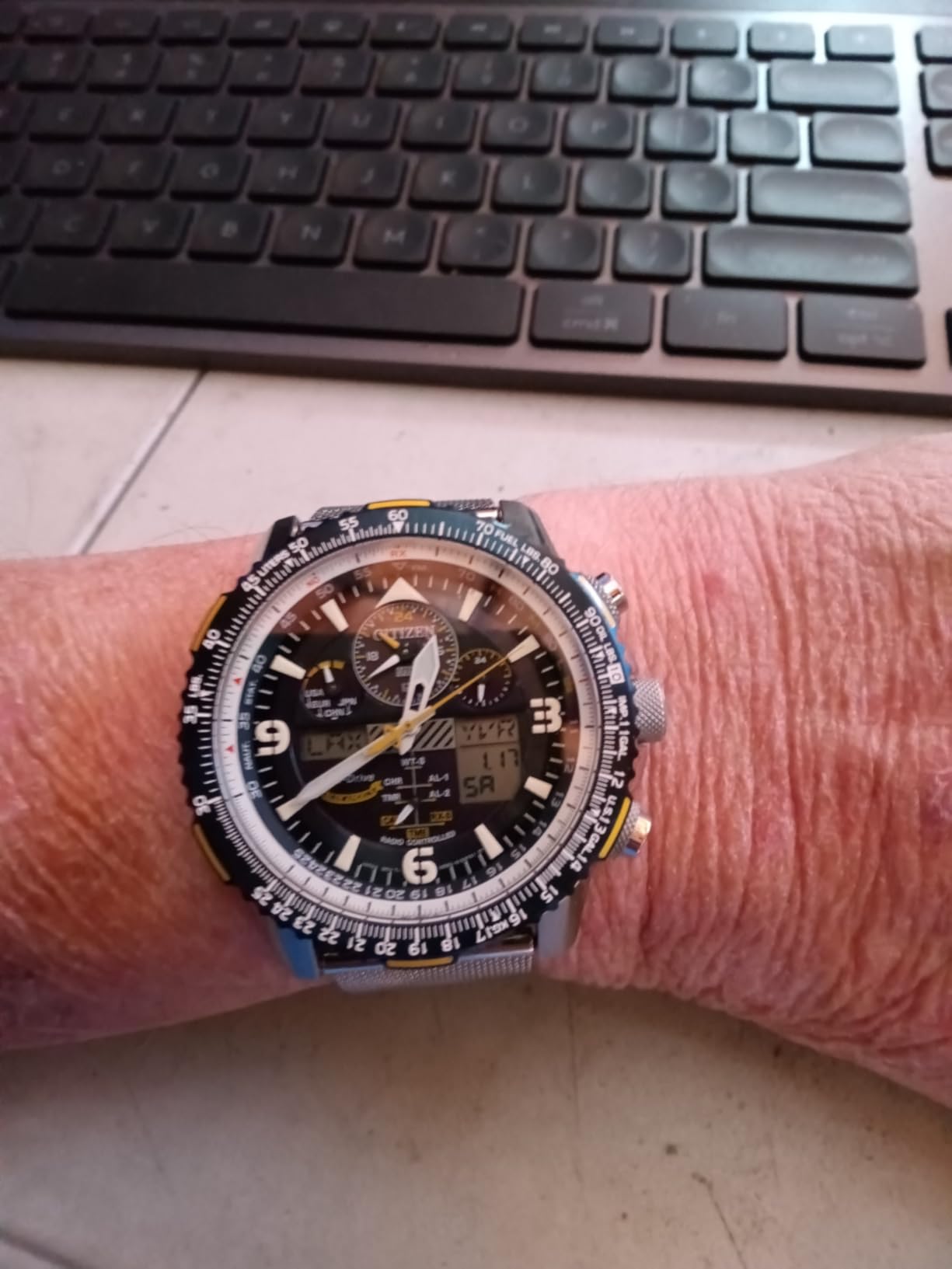 Men's Eco-Drive Promaster Air Skyhawk Atomic Time Keeping Pilot Watch in Stainless Steel with Blue Leather Strap, Blue Dial (Model: JY8078-01L) customer photo 1