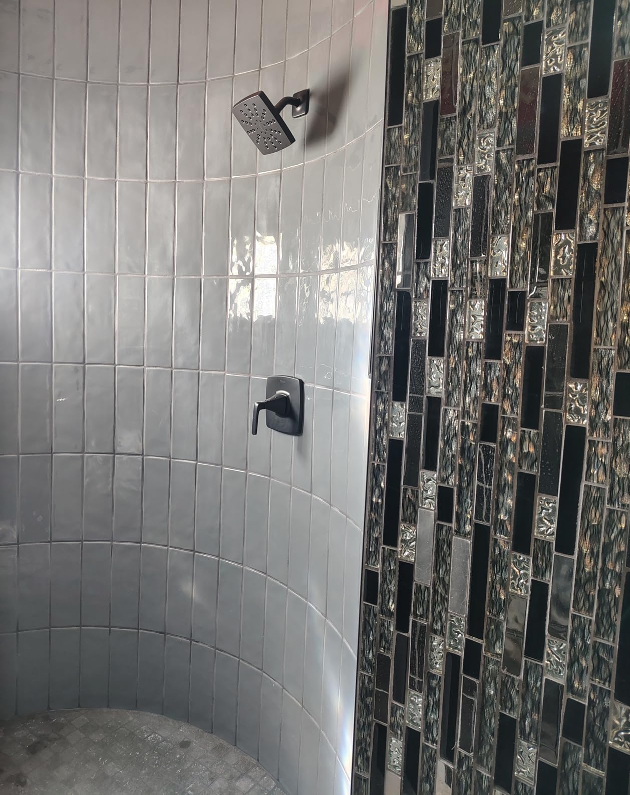 Glass Metal Tiles Art Mosaic Silk Black Crystal Glass Chrome Silver Steel Accent Wall Border Kitchen Bath Backsplash Tile TSTNB12 (5 Square Feet) customer photo 1