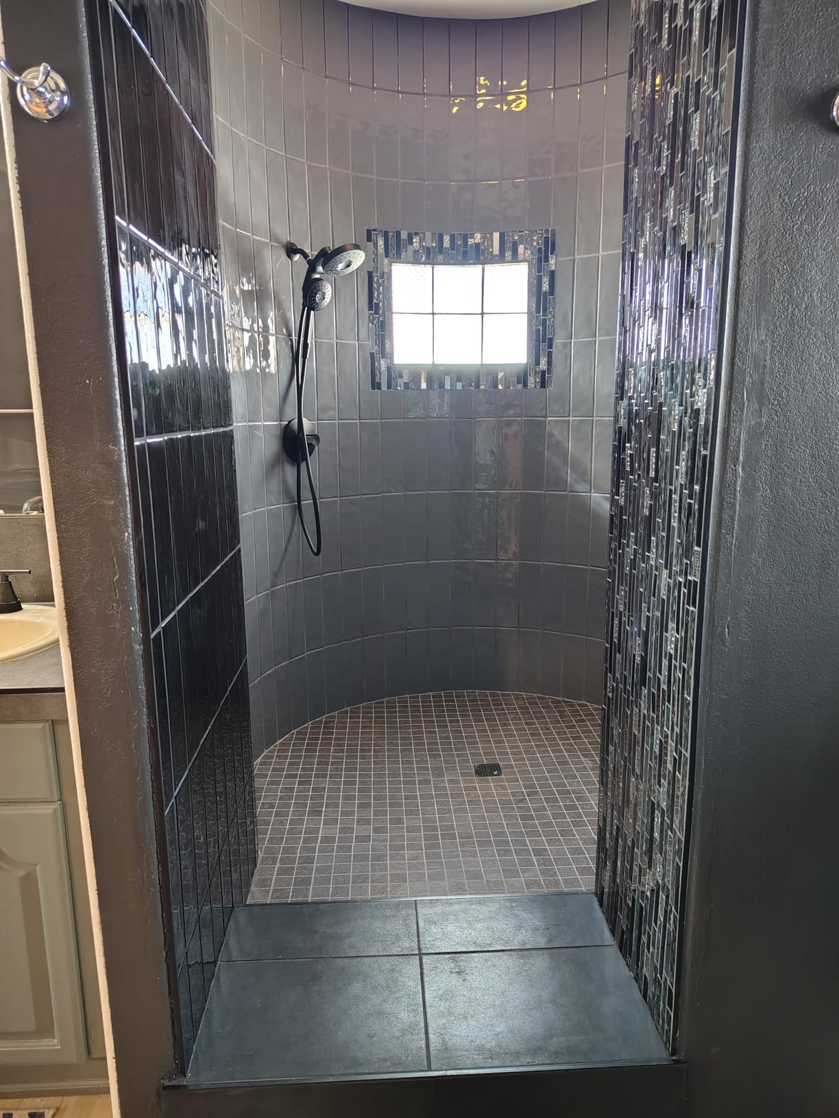 Glass Metal Tiles Art Mosaic Silk Black Crystal Glass Chrome Silver Steel Accent Wall Border Kitchen Bath Backsplash Tile TSTNB12 (5 Square Feet) customer photo 2