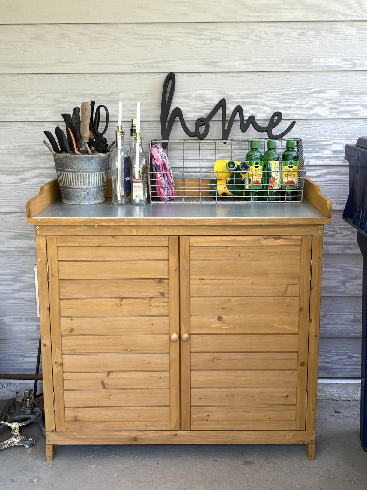 Outdoor Garden Patio Wooden Storage Cabinet Furniture Waterproof Tool Shed with Potting Benches Outdoor Work Station Table (Natural) customer photo 1