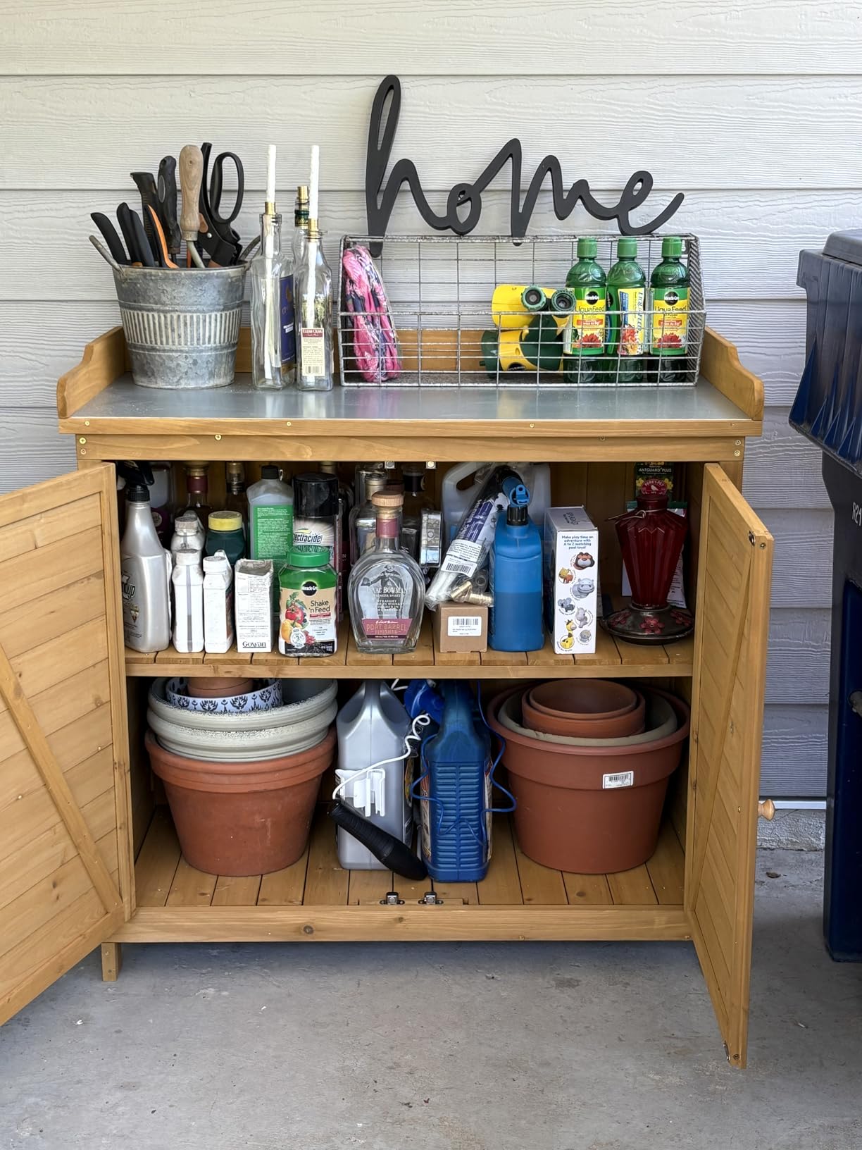 Outdoor Garden Patio Wooden Storage Cabinet Furniture Waterproof Tool Shed with Potting Benches Outdoor Work Station Table (Natural) customer photo 2
