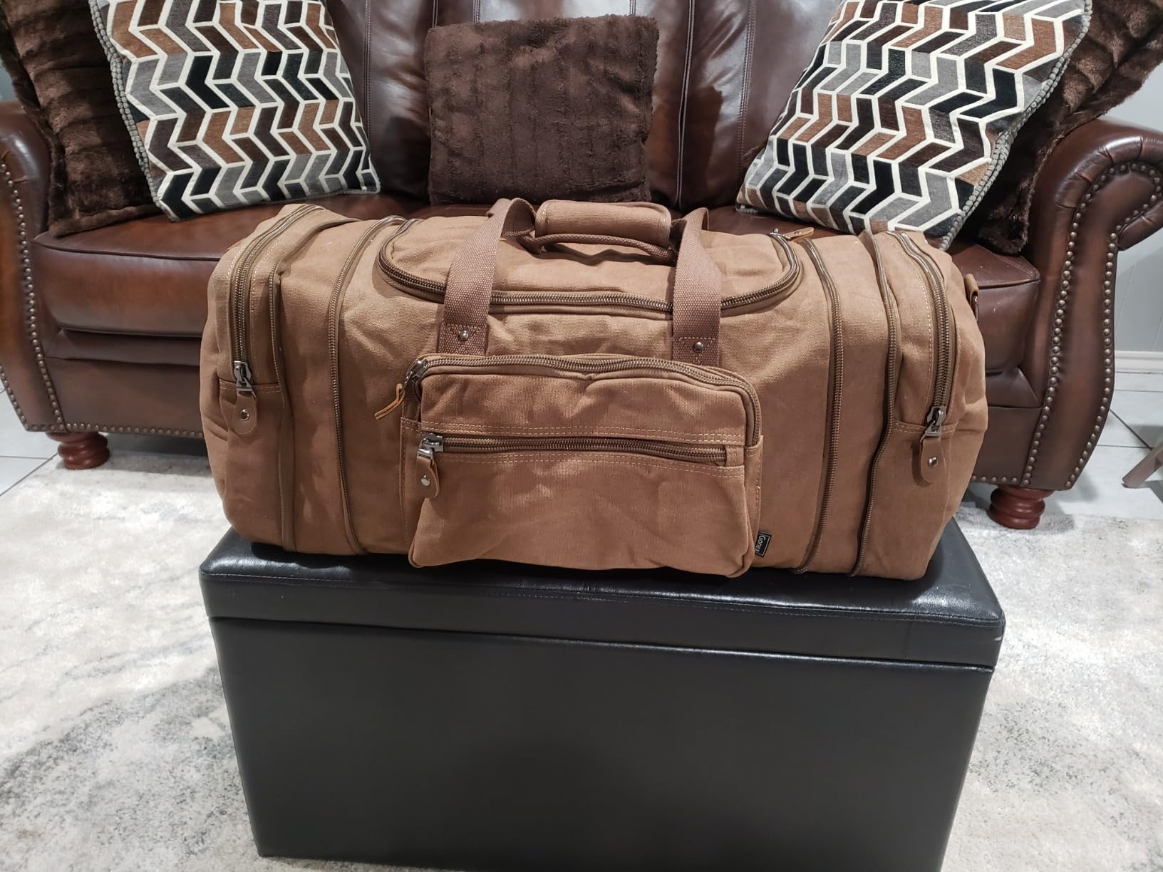 Gonex Canvas Duffle Bag for Travel 60L Duffel Overnight Weekend Bag (Coffee) customer photo 2