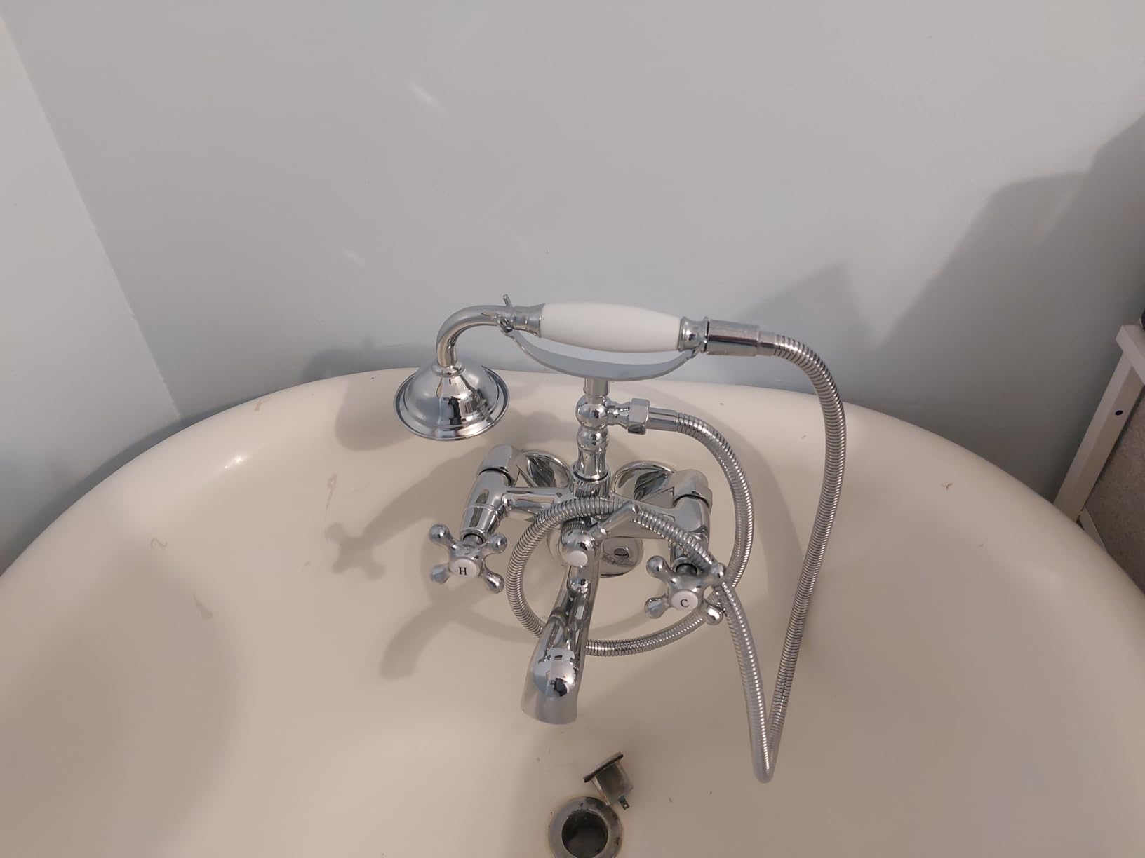 gotonovo Clawfoot Tub Faucet with Hand Shower 1.2'' Arm, Polished Chrome | Brass Clawfoot Bathtub Shower Faucet Set, Handheld Spray, Swivel Spout, Victorian 2 Cross Handle, Adjustable Arm, Wall/Tub Mount customer photo 1
