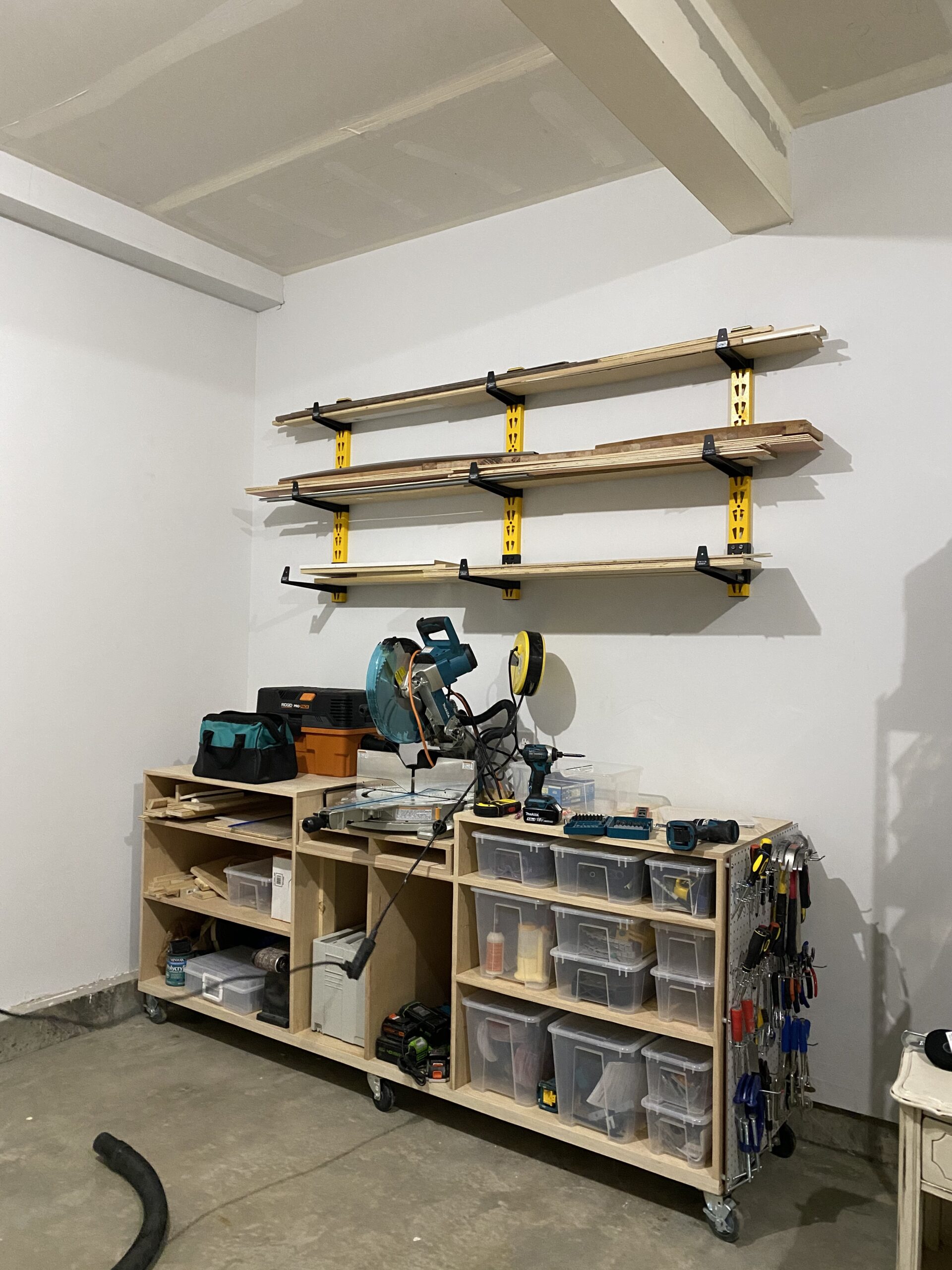 DEWALT 3-Piece Wall Mount Cantilever Wood and Lumber Storage Rack for Workshop Shelving, Multi-Depth Storage, Supports a Total of 273 lbs customer photo 1