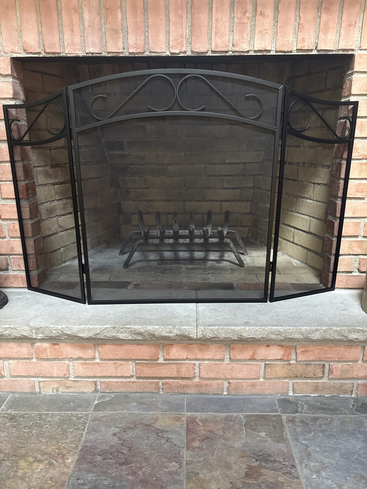 Fire Beauty Fireplace Screen for Wood Burning Fireplace Foldable 3 Panel Wrought Iron Fireplace Cover with Protective Mesh Fire Spark Guard for Indoor Outdoor Flat Guard Fire Screens Black(Large) customer photo 1