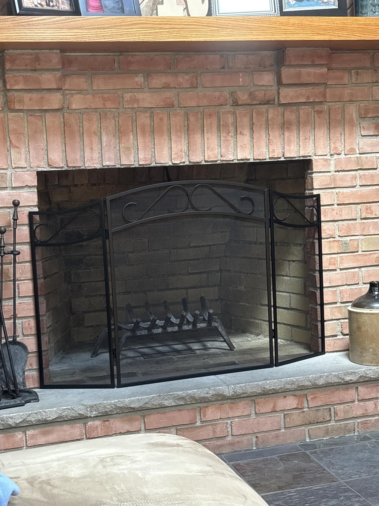 Fire Beauty Fireplace Screen for Wood Burning Fireplace Foldable 3 Panel Wrought Iron Fireplace Cover with Protective Mesh Fire Spark Guard for Indoor Outdoor Flat Guard Fire Screens Black(Large) customer photo 2
