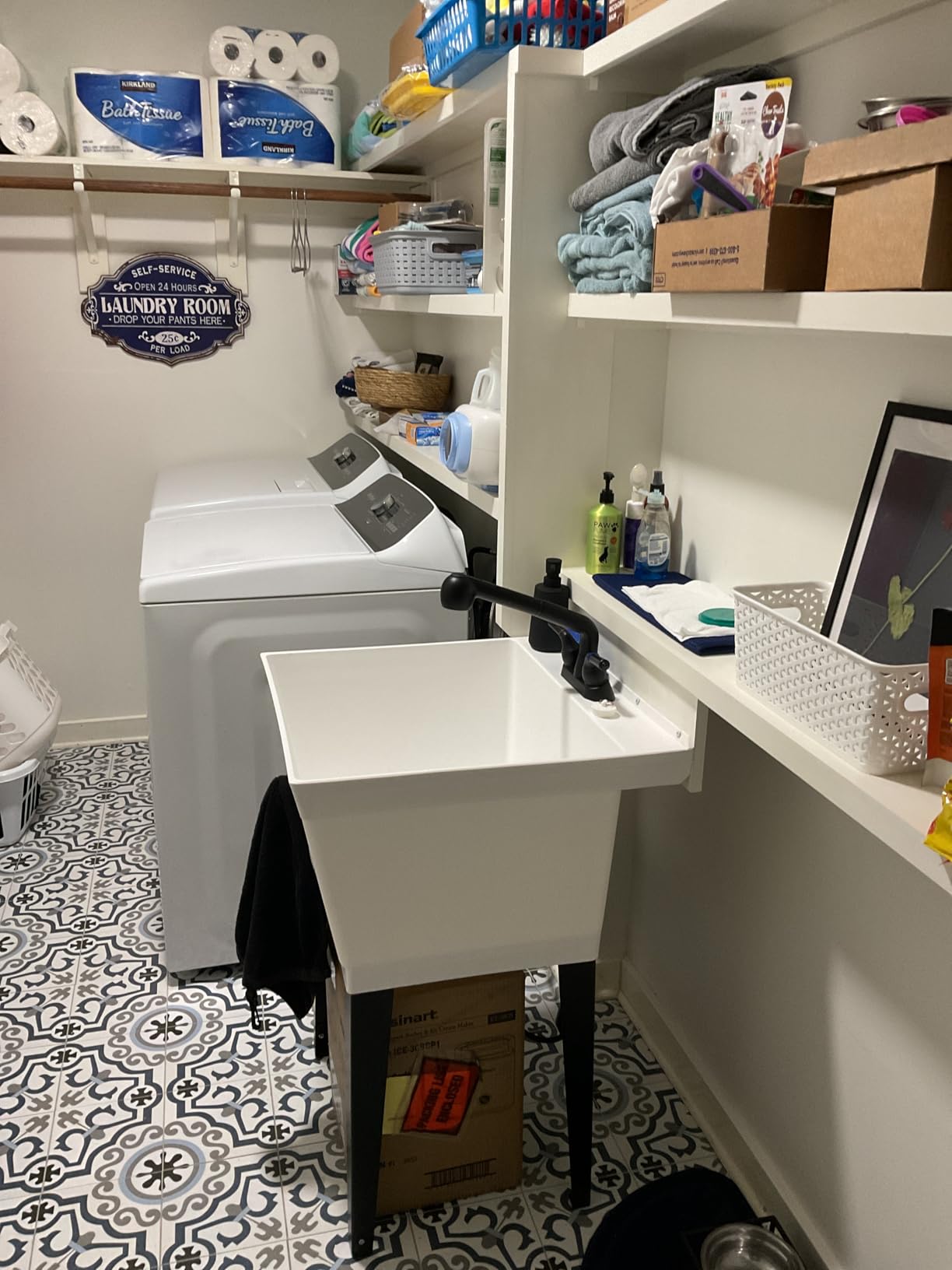 19 Gallon Utility Sink Laundry Tub by JS Jackson Supplies with Adjustable Metal Legs, Ideal for Laundry room, Basement, or Garage Workshop. Heavy Duty Shop Sink. No Faucet Included (White) customer photo 1
