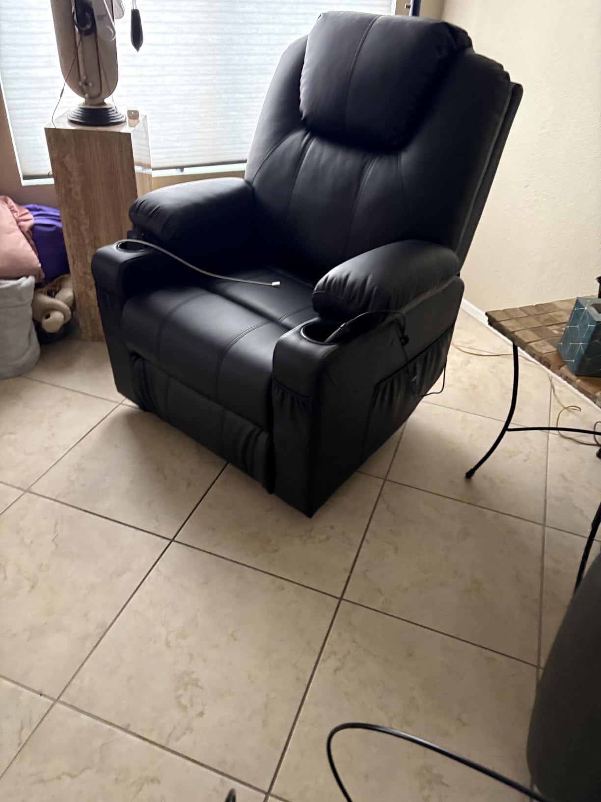 MCombo Large Power Lift Recliner Chair with Massage and Heat for Tall Elderly People, 3 Positions, Cup Holders, and USB Ports, Faux Leather 7516 (Large, Black) customer photo 1