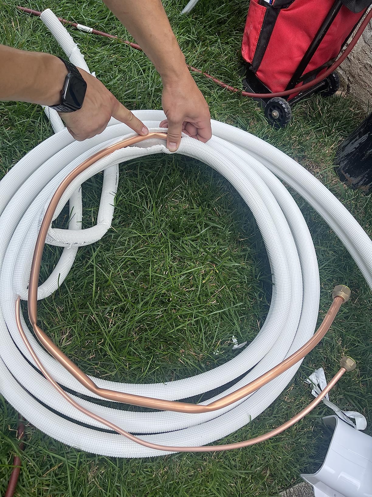 ICOOL 25 Ft. Mini Split Line Set 1/4 1/2 O.D. & 3/8 PE Thickened Insulated Coil Copper Pipes for Air Conditioner HVAC Refrigeration and Heating Equipment, with Fittings customer photo 2
