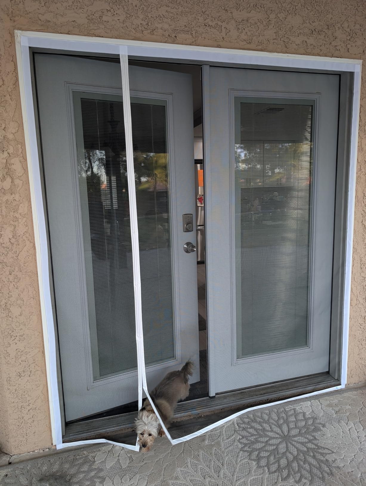 Fenestrelle Magnetic Screen Door for French & Sliding Door - Heavy Duty, Hands Free Fiberglass Mesh with Self Closing Magnetic Seal, Black Trim - Fits 70