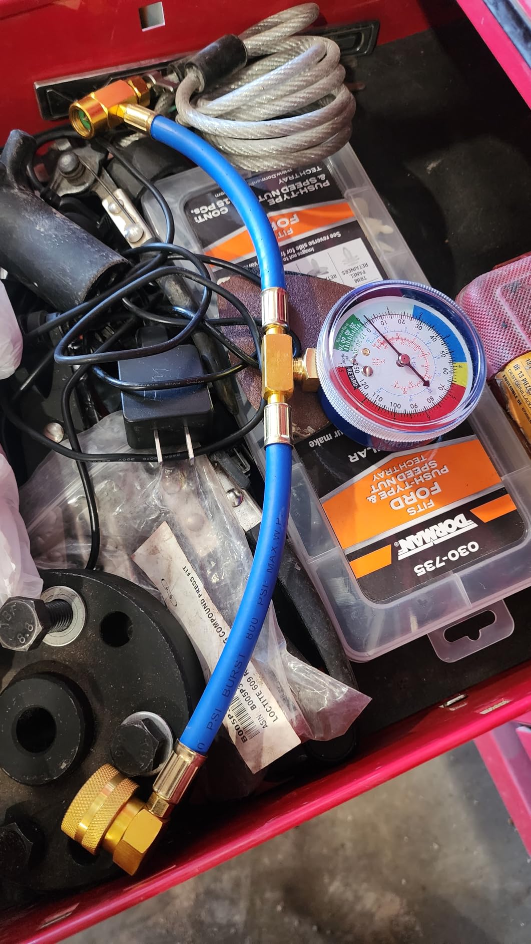 R134A R22 R12 AC Refrigerant Recharge Hose Kit | AC Recharge Hose with R134A Piercing Can Tap & Quick Coupler, Fits for R134A R22 R12 Air Conditioning Refrigerant 250 PSI customer photo 1