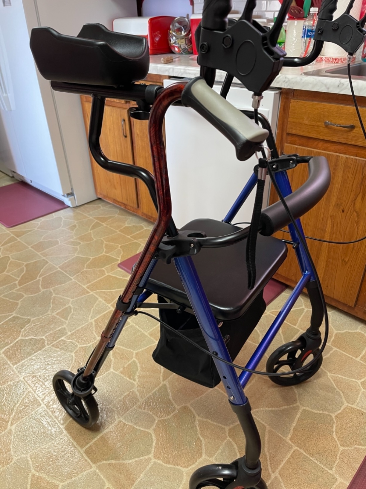 ELENKER Upright Walker, Stand Up Rollator Walker with Padded Seat and Backrest, Lightweight, Compact Folding, Fully Adjustment Frame for Seniors, Blue customer photo 2