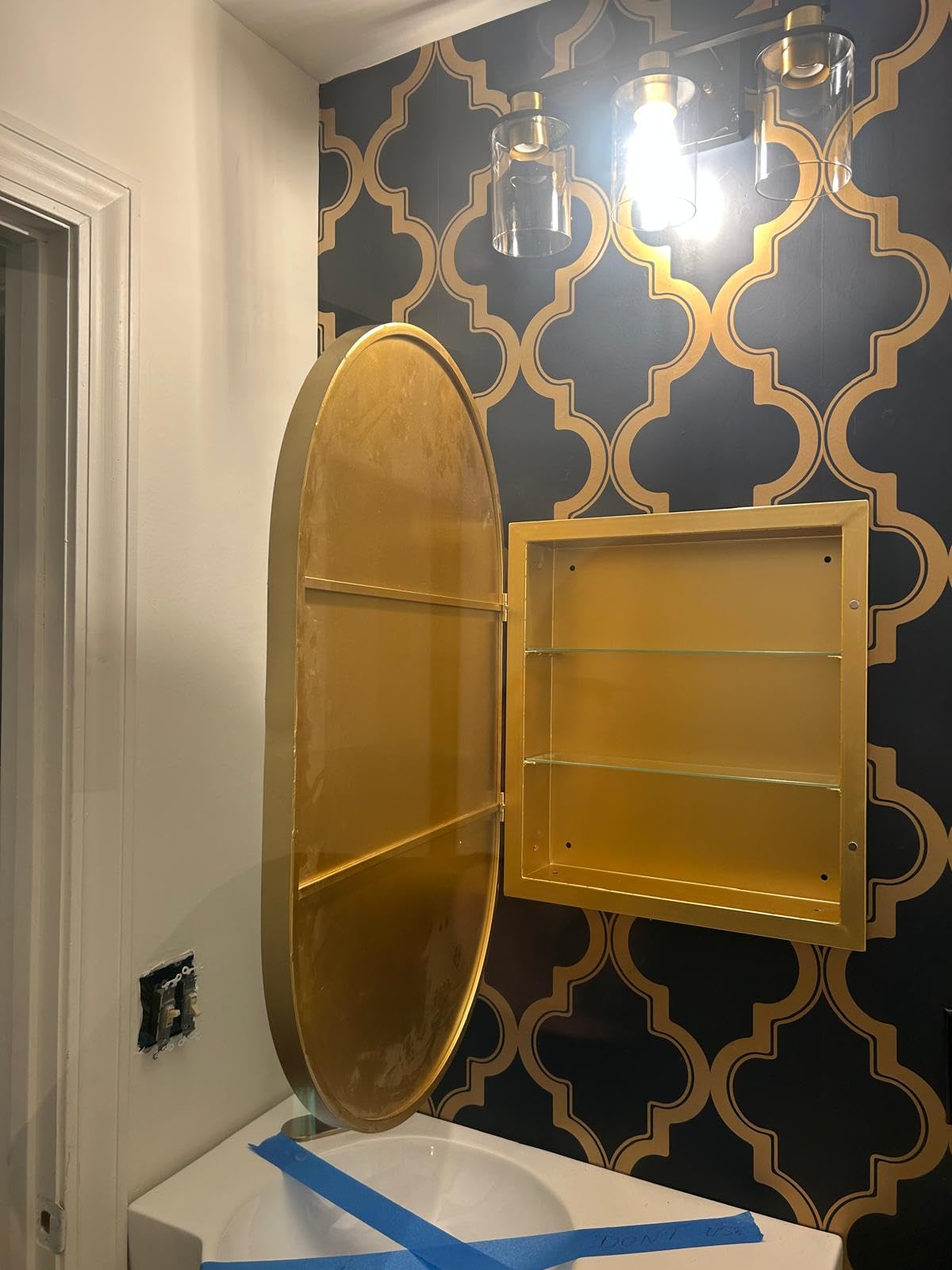 Tempaper Midnight & Metallic Gold Marrakesh Removable Peel and Stick Wallpaper, 20.5 in X 16.5 ft, Made in the USA customer photo 2