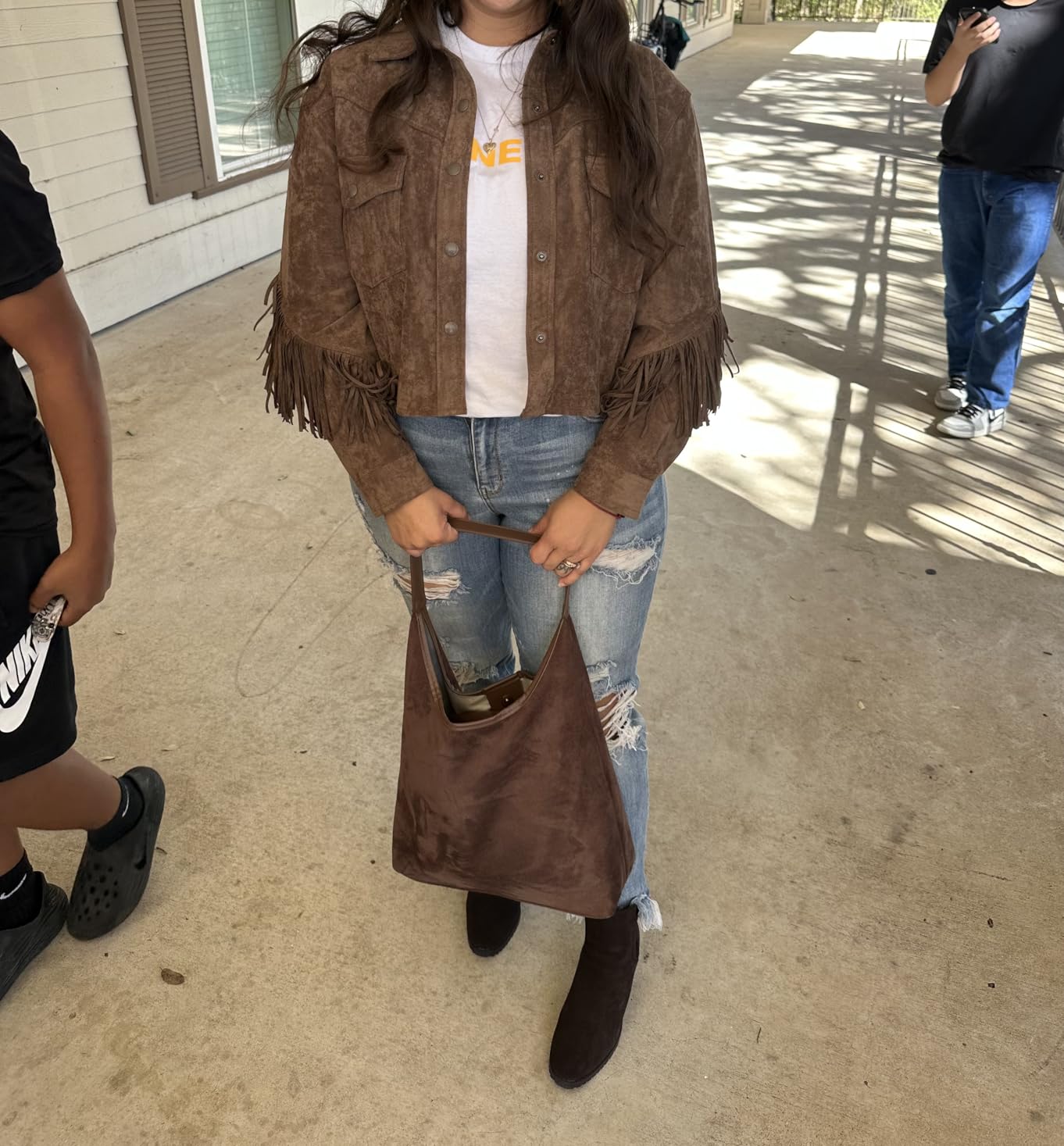 [BLANKNYC] Women's Faux Suede Fringe Jacket customer photo 1
