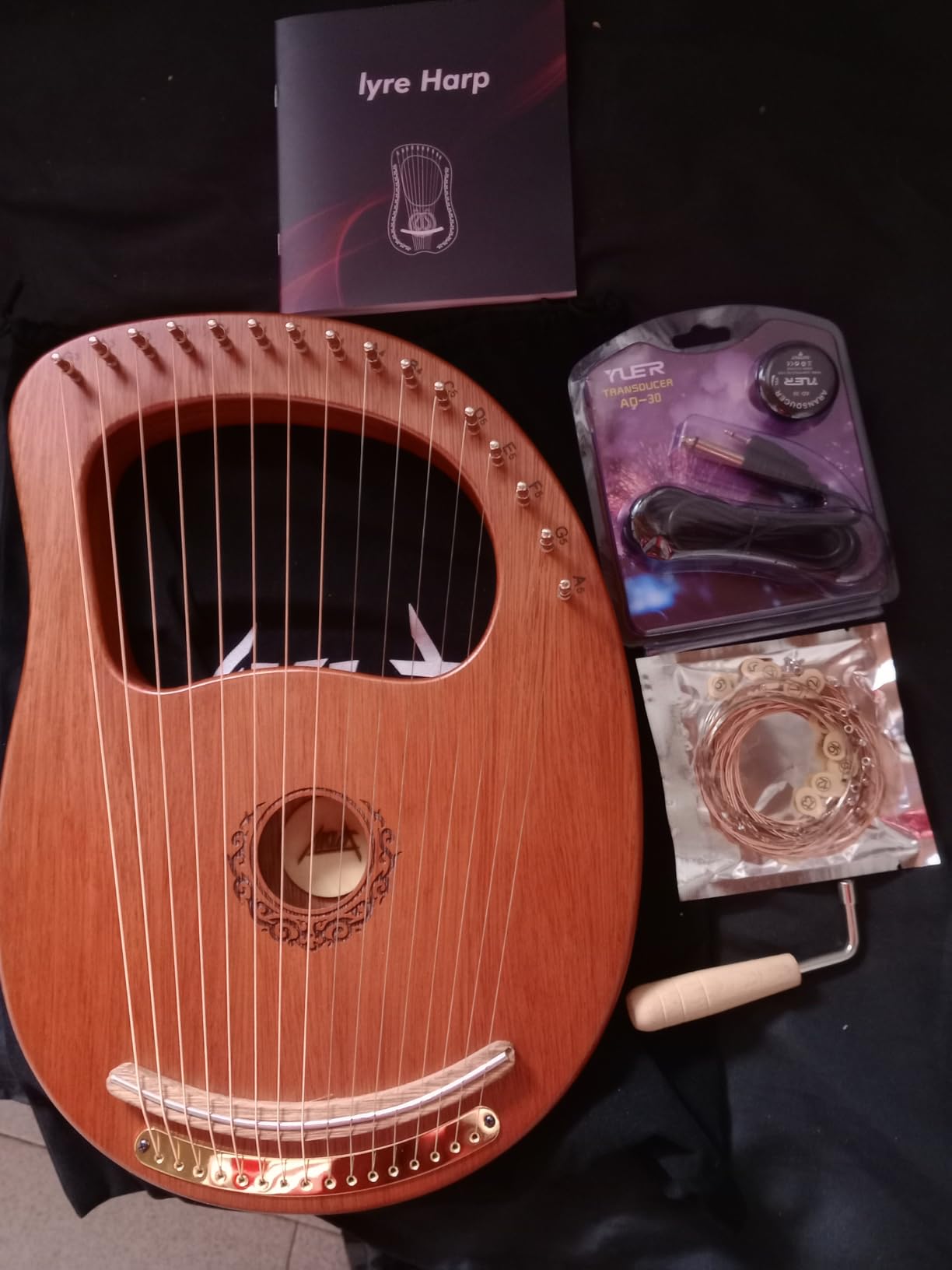 Lyre Harp, AKLOT 16 Metal Strings Maple Saddle Mahogany Body Lyra Harp with Carved Note Tuning Wrench Pick up Strings and Black Gig Bag customer photo 1